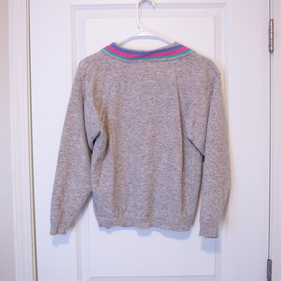 Preppy VTG L Idioms Sweater Lambswool Grey Colorblock 90s Henley | Bright Winter - Picture 3 of 8